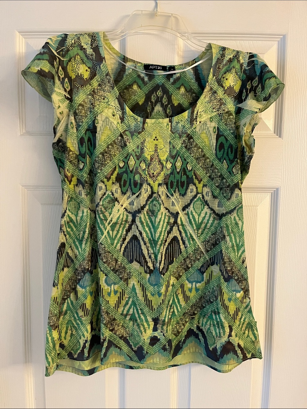 Apt. 9 Green Ikat Printed Scoop Neck Short Sleeve Top